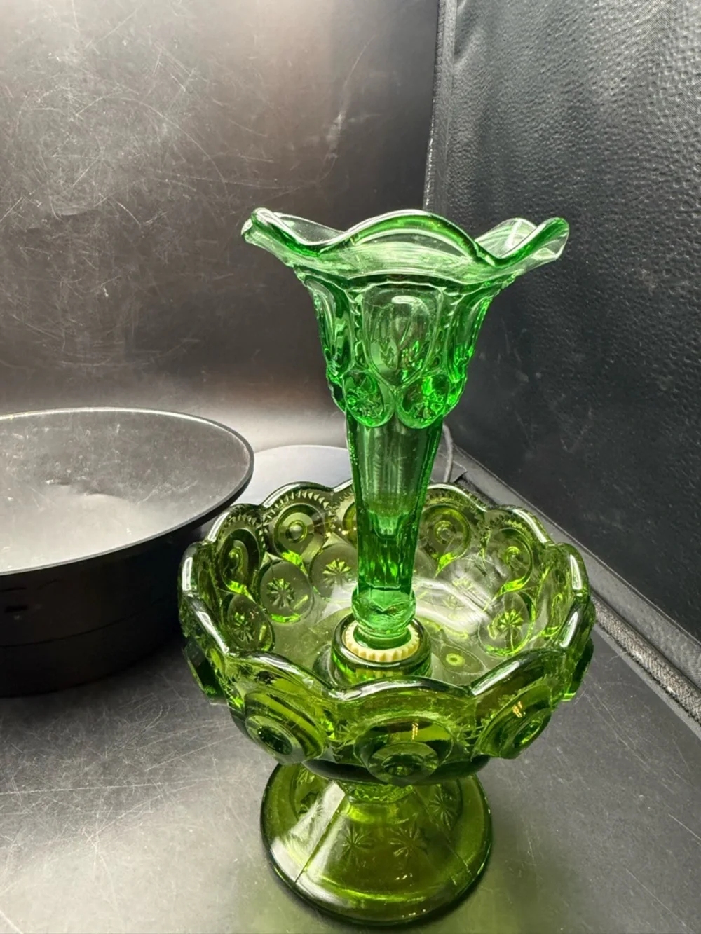Green Glass Decorative Epergne Compote - Vibrant Green Centerpiece